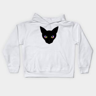 Striking Black Cat Face with Multi Coloured Eyes Kids Hoodie